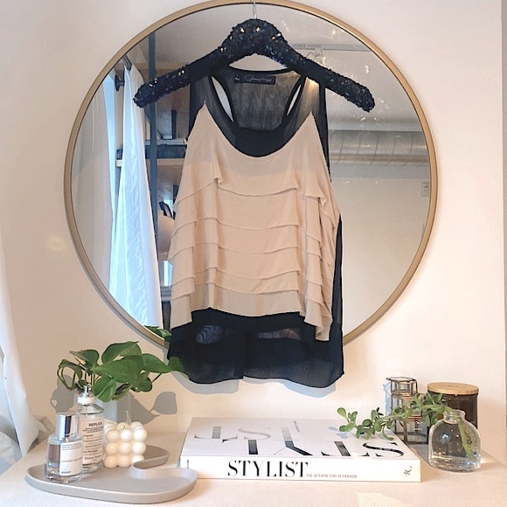 Patterson J. Kincaid Sheer Layered Ruffle Nude & Black Chiffon Top